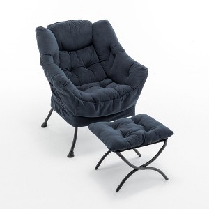 Sapphtopaz Velvet Accent Chair and Ottoman Set Tufted Upholstered Recliner Chair with Metal Legs Leisure Reading Chair for Living Room, Bedroom - 1 of 4