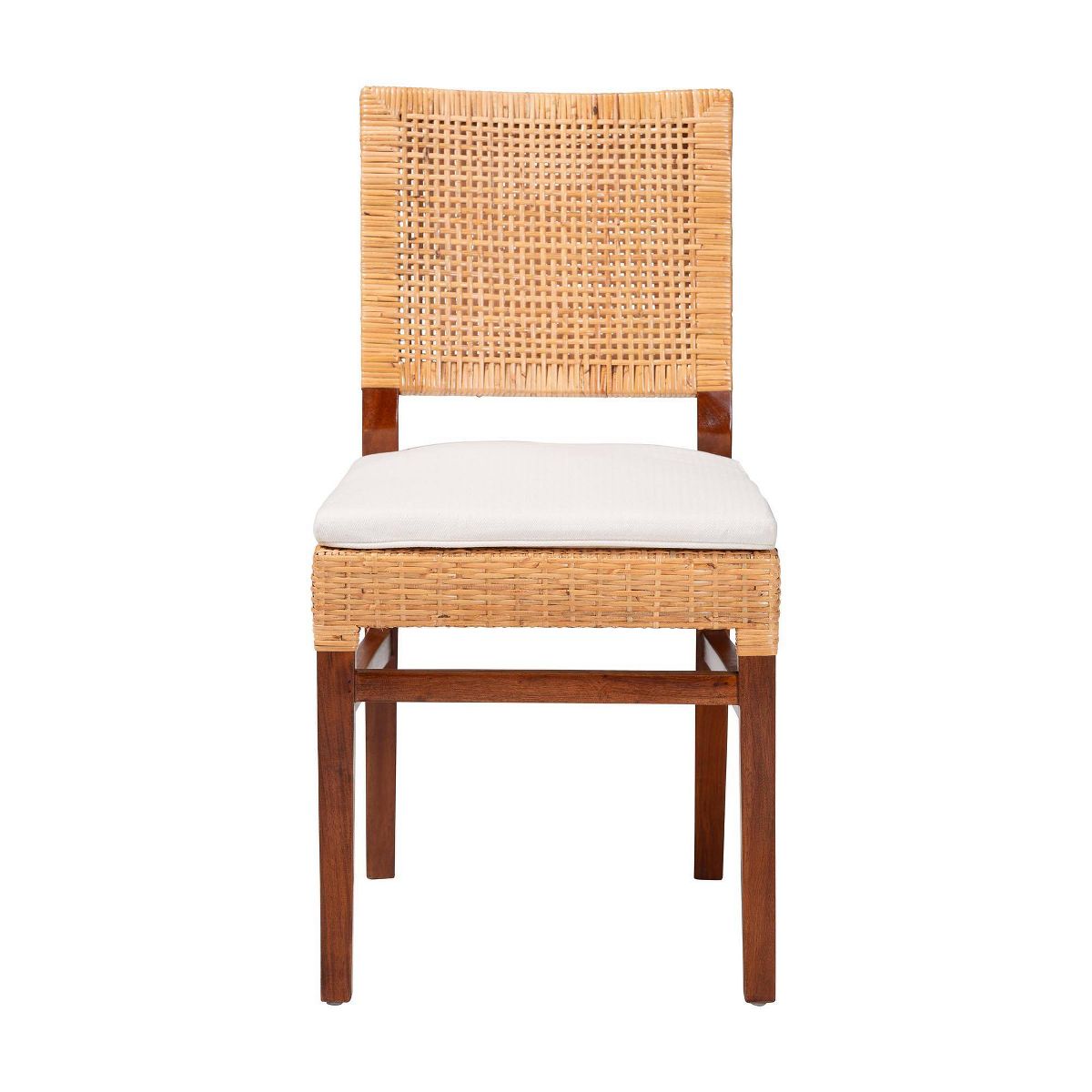 bali & pari Lesia Natural Rattan Dining Chair with Cushion Light Honey/Walnut Brown - thumbnail 3