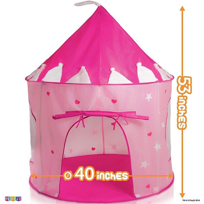 Play Tent Princess Pink Castle Glowing in the Dark Stars - Portable Kids Play Tent Fordable Into a Carrying Bag for Outdoor and Indoor Use - Play22usa, 5 of 14