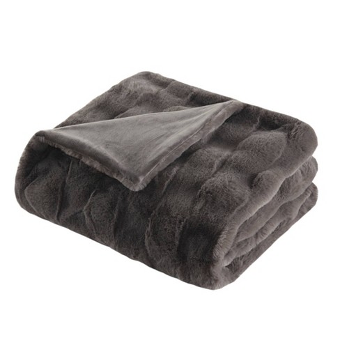 50x60 Camille Faux Fur Throw Blanket Gray - Madison Park