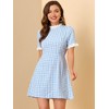 Allegra K Women's Summer Ruffle Neck Lace Panel Short Sleeve Check Gingham Dress - 2 of 4
