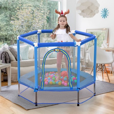VisioGear 55" Toddlers Trampoline with Safety Enclosure Net and Balls, Indoor Outdoor Mini Trampoline for Kids, Pink, 55"*55"*43"