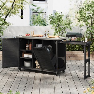 Mshliw 78.3" Outdoor Kitchen Island with Foldable Grill Table, Stainless Steel Top & Hidden Trash Storage Cart,Outdoor Bar Cart for Lawn & Garden - 1 of 4