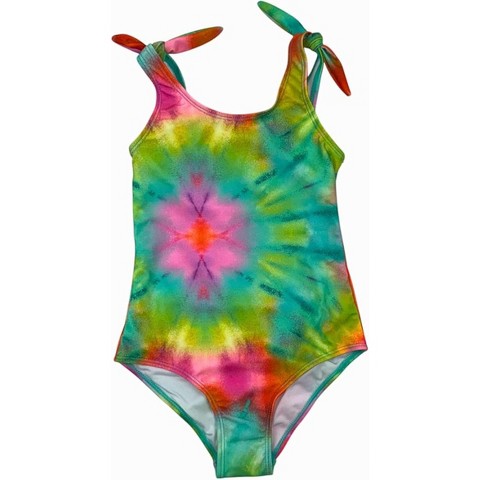 GO COCO Little Girls’ One Piece Cute Tank Beach Swimsuit, Tie-Dye Burst, 6X