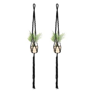 Unique Bargains Handmade Cotton Rope Hanging Basket Holder 43 Inch Black 2-Pack - 1 of 4