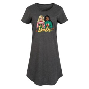 Women's Barbie Winter Holiday Friends Graphic T-shirt Dress - Heather Charcoal - Medium - 1 of 4