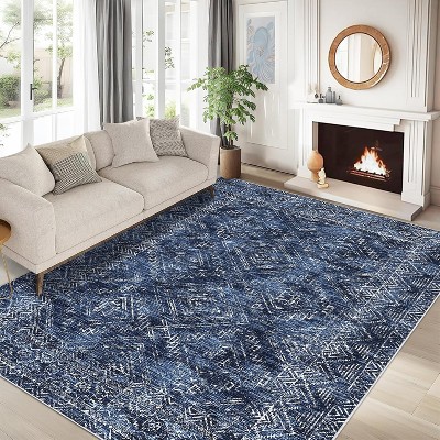 4x6,Washable Runner Rug Runner Vintage Rug Non Slip Kitchen Rug Distressed Grey Rug Low Pile Entryway Rug Soft Bathroom Rugs Stain Navy