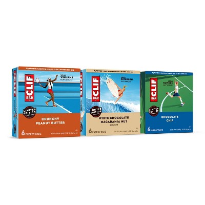 CLIF Bar Chocolate Chip, White Chocolate Macadamia & Crunchy Peanut Butter Energy Bars Bundle