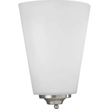 Progress Lighting, Contemporary Collection, 1-Light LED Wall Sconce, Brushed Nickel, White Acrylic Shade, Material: Steel