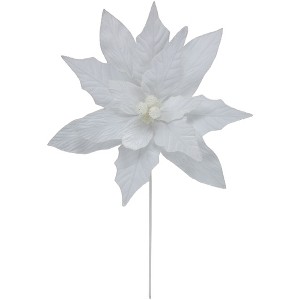 Northlight 24" Winter White Glittered Poinsettia Christmas Stem Spray - 1 of 4