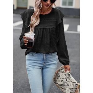 Womens Casual Long Sleeve Top Swiss Dot Autumn Winter Fashion Casual Tops Blouse - 1 of 4