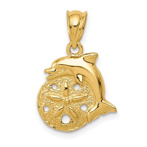 Black Bow Jewelry 14k Yellow Gold Dolphin and Sand Dollar Pendant - 1 of 4