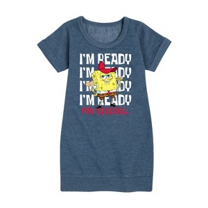 - SpongeBob SquarePants - Ready For Baseball Graphic Short Sleeve Fleece Dress - 1 of 4