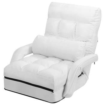 Tangkula White Folding Lazy Sofa Floor Chair Sofa Lounger Bed with Armrests and Pillow