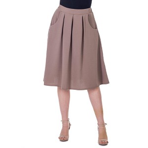 Womens Elastic Waist Pleated Knee Length Pocket Skirt - 24seven Comfort Apparel™ - 1 of 4
