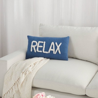 Blue Cotton Tufted 'Relax' Lumbar Throw Pillow