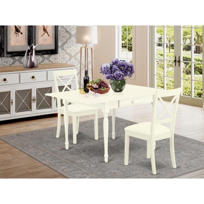 East West Furniture 3Pc Dining Table Set Includes a Dining Room Table & 2 Dining Room Chairs  Drop Leaf Table with X Back Chairs,  White