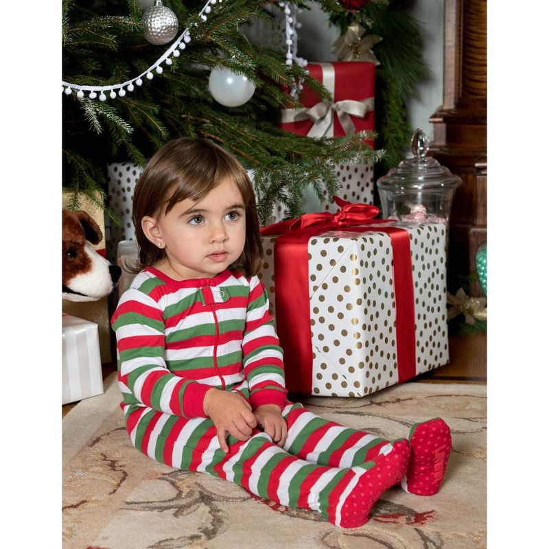 Leveret Kids Footed Cotton Striped Christmas Pajamas, 2 of 8