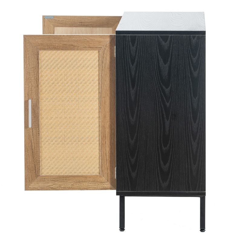 31.5" Rattan 2 Door Cabinet with 1 Fixed Internal Shelf, Buffet Sideboard Storage Cabinet, Black 4M - Modernluxe, 5 of 8