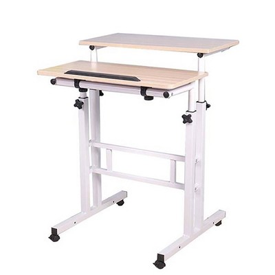 White Rolling Sitting/Standing Reversible Desk with Side Storage - Mind Reader