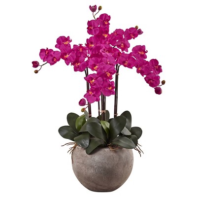 Phalaenopsis Orchid Silk Arrangement with Sand Colored Bowl - Nearly Natural