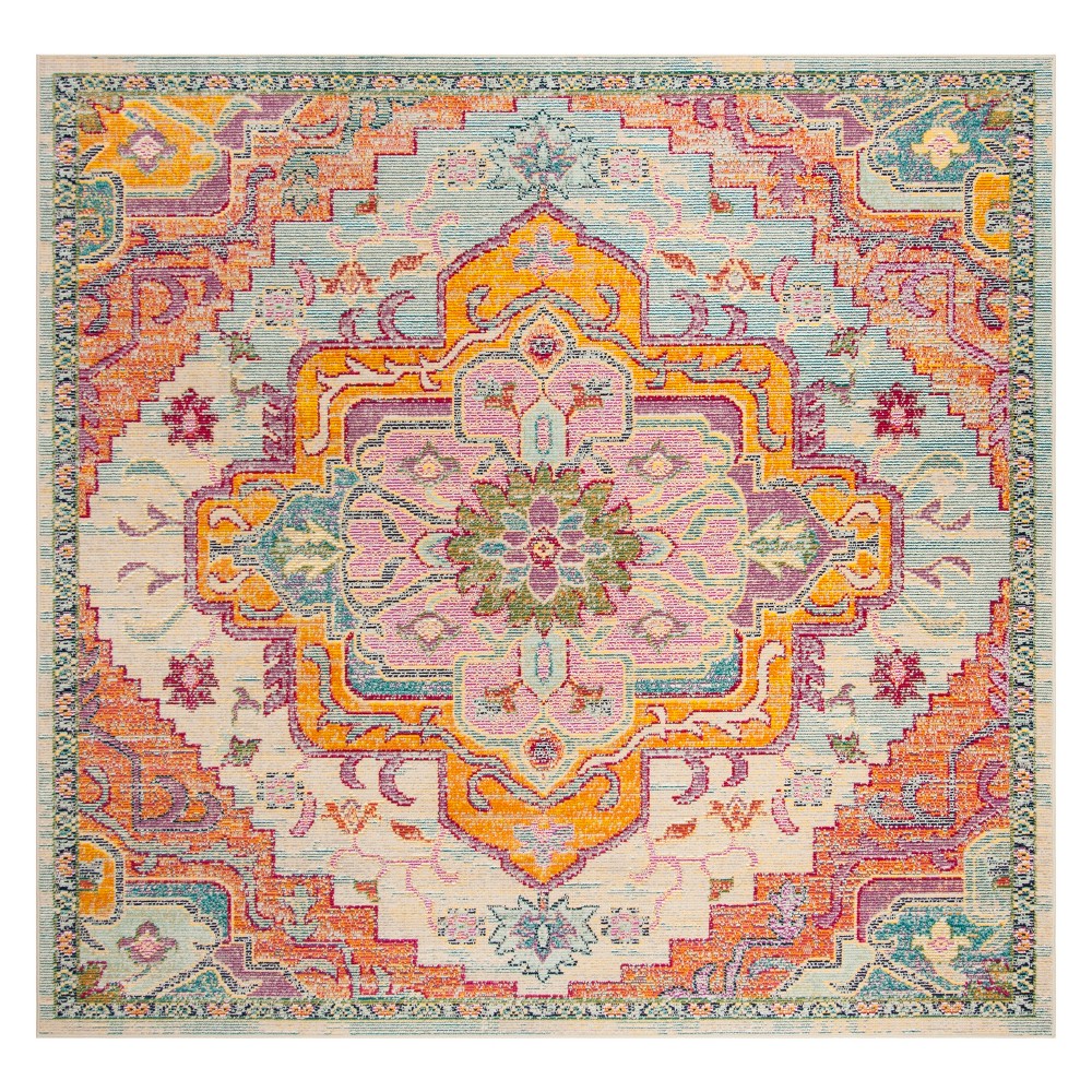 5'x5' Square Mavis Floral Loomed Area Rug Light Blue/Fuchsia - Safavieh