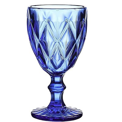 Cobalt Blue Vintage Glass Goblet Drinkware Set, 9 oz, Set of 6