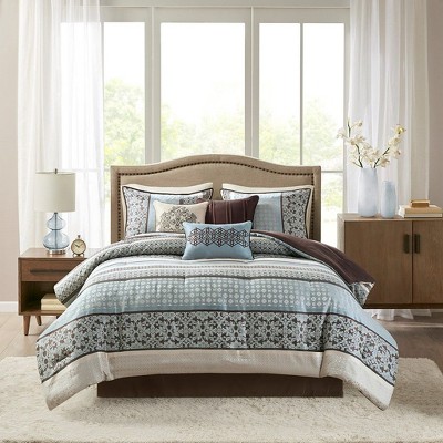 Kumasinova 7Pcs Jacquard Comforter Set,All Season Luxury Bedding Set with Comforter,Sheets,Shams&Decor Pillows,Machine Washable Sheet Sets,Blue