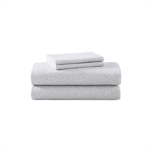 Laura Ashley Chelsie Vine 100% Cotton Flannel- 3 Piece- Sheet Set Grey