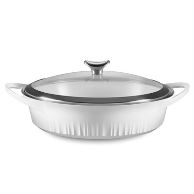 4.5-Quart Enameled Coated Oval Braiser with Stainless Steel Lid – Saveur  Selects