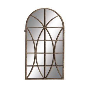 Traditional Glass Window Pane Inspired Wall Mirror with Arched Top Brown - Olivia & May - 1 of 4