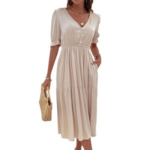 knee length dresses for ladies Cammie Long Sleeve Midi Dress - Beige main image 1