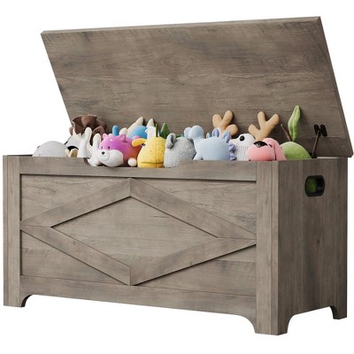 39.4" Storage Chest, Wooden Storage Bench with Safety Hinge, Easy Assembly, Farmhouse Style Large Toy Chest for Entryway, Living Room, Bedroom