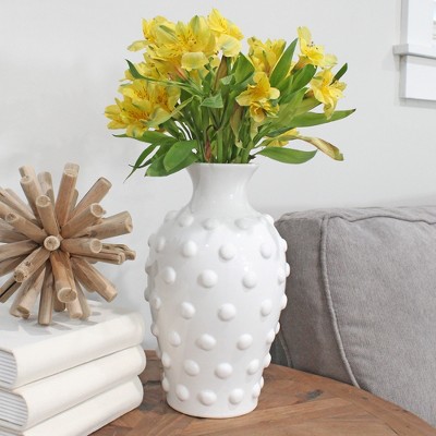 Vintage Glossy White Ceramic Hobnail Table Vase