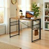 FurnitureR Folding Desk, 39.4 Inch Space Saving Study Writing Table, Computer Desk with 8 Storage Hooks for Bedroom, Home Office, Dorm, Brown - 3 of 4