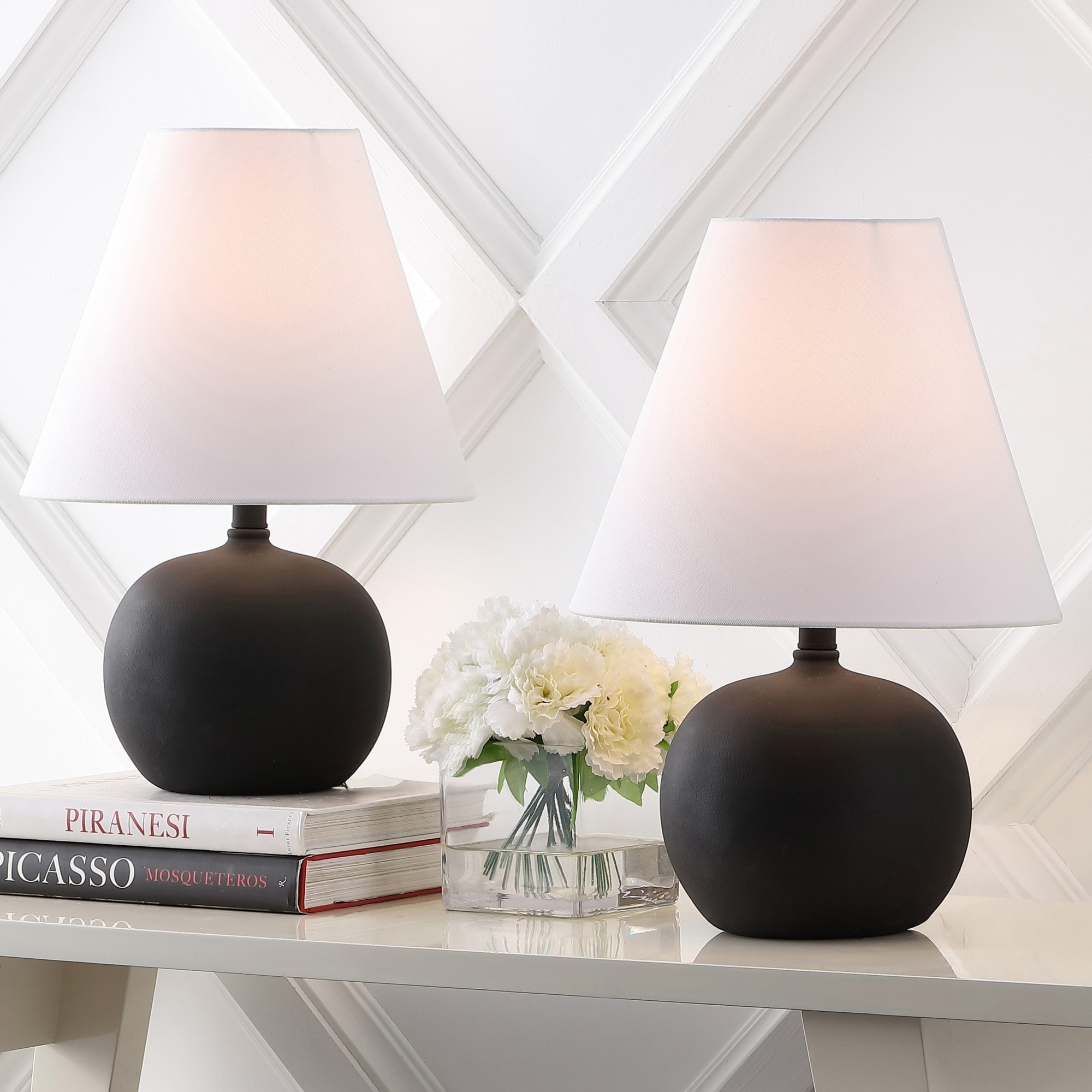 JONATHAN Y Asher 18.25" Minimalist Scandinavian Resin/Iron Gourd LED Table Lamp, Matte Black (Set of 2)