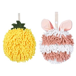 REGALWOVEN 2 Pcs Comfortable Soft Absorbent Chenille Ball Fuzzy Hand Towels - 1 of 4