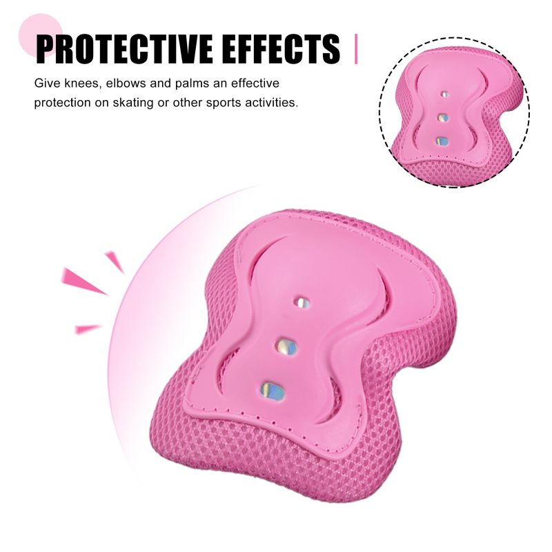 Unique Bargains Cycling Roller Skating Plastic Wrist Elbow Knee Support Brace 6 in 1 Set Protective Pads Pink White 4.9" x 3.9", 3 of 9