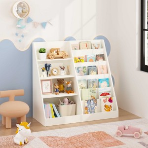 AENKYO 4-Tier Kids Bookshelf and Toy Storage Organizer Wooden Bookcase with Display Ledges & Storage Bin, Natural MDF - 1 of 4