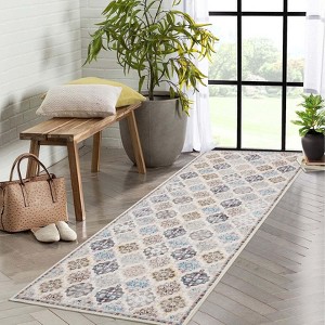 Vintage Oriental Rhombus Printed Distressed Rug Washable Thin Low Pile Area Rugs for Living Room Indoor Retro Non Slip Soft Carpet for Bedroom - 1 of 4