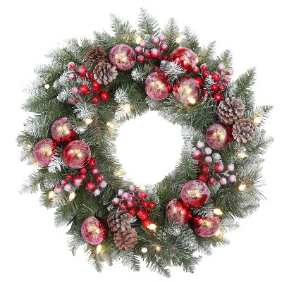 Haute Décor 24" Pre-lit Frosted Ithica Pine Christmas Artificial Wreath