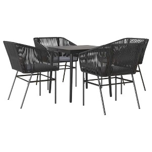vidaXL Patio Dining Set with Cushions Table and Chairs Set Poly Rattan Glass - 31.5" x 31.5" x 29.1" Black 4 Piece - 1 of 4