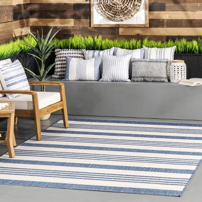 Coastal Charm Blue Stripe Synthetic 52" Outdoor Rug