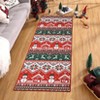 Machine Washable Area Rug, Low Pile Non-Slip Floor Mat with Snowmen & Houses, Festive Holiday Carpet for Living Room Bedroom, Red/Green - 4 of 4