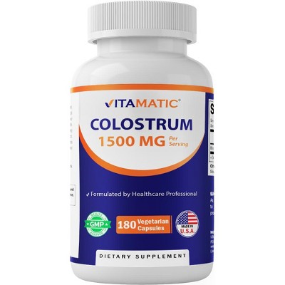 Vitamatic Bovine Colostrum Supplement 1500 mg per Serving-180 Veg Capsules