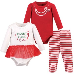 Little Treasure Baby Girl Cotton Bodysuit and Pant Set, Candy Cane Cutie - 1 of 1