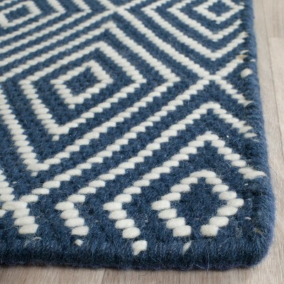 Wilton Navy and Ivory Wool Hand-Knotted 8' x 10' Rug