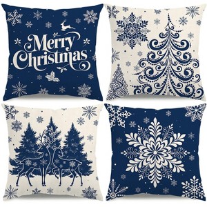 Christmas Pillow Covers 18x18 Blue Christmas Decorations Xmas Tree Snowflake Throw Pillow Covers Reindeer Set of 4 - 1 of 4