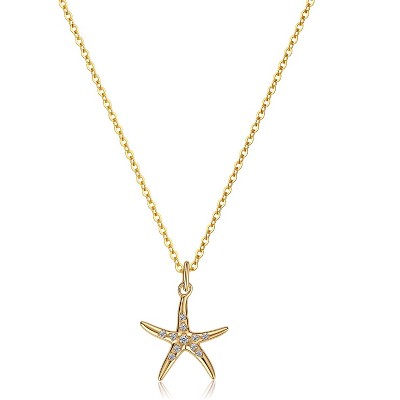 Molenia 925 Sterling Silver Starfish Necklace for Women, an Elegant 14K Gold Plated Dainty Ocean Beach Jewelry for Summer Beach Vacations