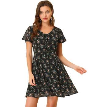 Black Floral Print Knee Length Dress (gbf8004a) at Rs 1399, One Piece Dress